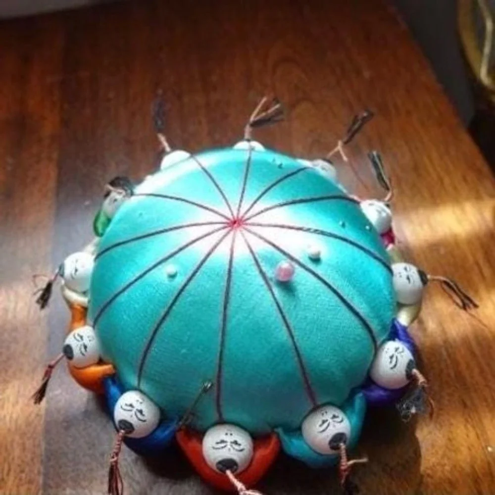 Vintage Asian Inspired‎ Pin Cushion Doll Cluster Teal Satin sewing DIY accesory